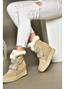 Fox Shoes R602891602 Women's Beige Suede Wedge Heels Boots