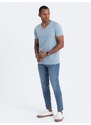 Ombre Clothing Bavlněné pánské denim tričko s výstřihem do V V11-TSBS-0145