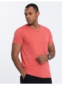 Ombre Clothing Bavlněné pánské korálové tričko s výstřihem do V V12-TSBS-0145