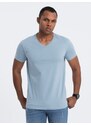 Ombre Clothing Bavlněné pánské denim tričko s výstřihem do V V11-TSBS-0145
