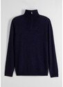 bonprix Vlněný svetr s podílem Good Cashmere Standard, límeček na zip Modrá