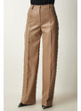 Happiness İstanbul Women's Biscuit Premium Pocket Faux Leather Trousers