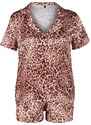Trendyol Multicolored Leopard Patterned Satin Shirt-Shorts Woven Pajama Set