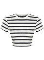 Trendyol Premium Black Ecru Striped Viscose Crop Crew Neck Stretch Knitted Blouse