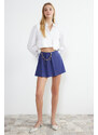 Trendyol Navy Blue Chain and Pleat Detailed Woven Shorts Skirt