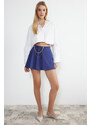 Trendyol Navy Blue Chain and Pleat Detailed Woven Shorts Skirt