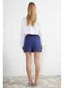 Trendyol Navy Blue Chain and Pleat Detailed Woven Shorts Skirt