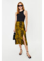 Trendyol Mustard Slit Detail Viscose Fabric Patterned Midi Woven Skirt