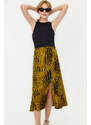 Trendyol Mustard Slit Detail Viscose Fabric Patterned Midi Woven Skirt