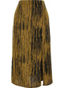 Trendyol Mustard Slit Detail Viscose Fabric Patterned Midi Woven Skirt