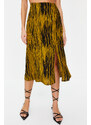 Trendyol Mustard Slit Detail Viscose Fabric Patterned Midi Woven Skirt