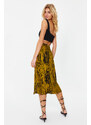 Trendyol Mustard Slit Detail Viscose Fabric Patterned Midi Woven Skirt