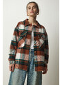 Happiness İstanbul Women's Brown Green Lumberjack Cachet Shirt Jacket