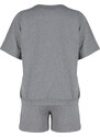 Trendyol Gray Melange Cotton Slogan Printed Knitted Pajamas Set