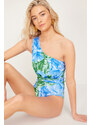 Trendyol Floral Patterned Single Shoulder Draped Regular Swimsuit