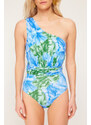 Trendyol Floral Patterned Single Shoulder Draped Regular Swimsuit