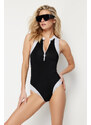 Trendyol Black Barter Neck Zippered Hipster Swimsuit