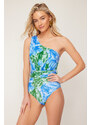 Trendyol Floral Patterned Single Shoulder Draped Regular Swimsuit