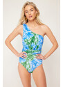 Trendyol Floral Patterned Single Shoulder Draped Regular Swimsuit