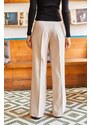 Olalook Women's Stone Stitching Detailed Wide Leg Wool Effect Trousers