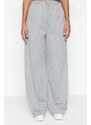 Trendyol šedá melanžová záhyb Detailní uvolněný / pohodlný střih Pletené kalhoty s vysokým pasem