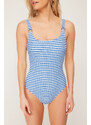 Trendyol White-Blue Striped Square Collar Accessory Textured Regular Swimsuit