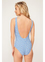 Trendyol White-Blue Striped Square Collar Accessory Textured Regular Swimsuit