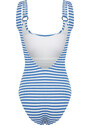 Trendyol White-Blue Striped Square Collar Accessory Textured Regular Swimsuit