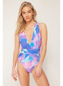 Trendyol Abstract Patterned Deep Decollete Draped Regular Swimsuit