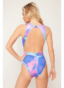 Trendyol Abstract Patterned Deep Decollete Draped Regular Swimsuit