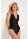 Trendyol Black V Neck Textured Regular Swimsuit