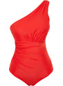 Trendyol Red One-Shoulder Draped Regular Swimsuit