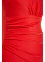 Trendyol Red One-Shoulder Draped Regular Swimsuit