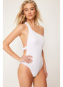 Trendyol Bridal White Single Shoulder Gathered Textured High Leg Regular Swimsuit