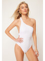 Trendyol Bridal White Single Shoulder Gathered Textured High Leg Regular Swimsuit