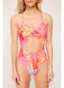 Trendyol Floral Patterned V-Neck Cut Out/Window Regular Swimsuit