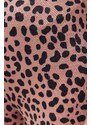Trendyol hnědé leopardí tištěné světlice / francouzské nohavice s vysokým pasem strečové pletené kalhoty