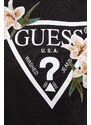 Bavlněná mikina Guess ZOEY dámská, černá barva, s kapucí, vzorovaná, V4GQ04 KC6V1