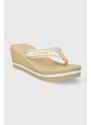 Žabky Tommy Hilfiger HILFIGER WEDGE BEACH SANDAL dámské, béžová barva, na klínku, FW0FW07903