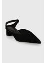 Semišové lodičky Tommy Hilfiger TH POINTY MID HEEL LEATHER MULE černá barva, na podpatku, s odkrytou patou, FW0FW07718