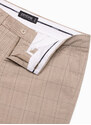 Ombre Clothing Pánské kalhoty klasického střihu v jemné kostkované barvě - písková V2 OM-PACP-0187