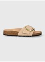 Kožené pantofle Birkenstock Madrid Big Buckle dámské, béžová barva, 1026496