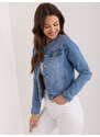 Fashionhunters Modrá vypasovaná džínová bunda