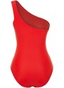 Trendyol Red One-Shoulder Draped Regular Swimsuit