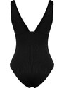 Trendyol Black V-Neck Textured Regular Swimsuit