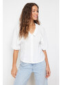 Trendyol Ecru Back Lace Detailed Woven Linen Look Shirt