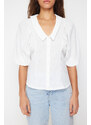 Trendyol Ecru Back Lace Detailed Woven Linen Look Shirt