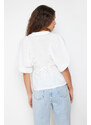 Trendyol Ecru Back Lace Detailed Woven Linen Look Shirt