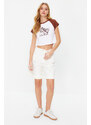 Trendyol Beige Stitch Detail High Waist Denim Shorts & Bermuda