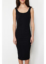 Trendyol Black Pool Neckline Decollete Gathered Bodycone/Capable Elastic Knitted Midi Dress